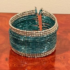Elegant Silver and Teal Beaded Bracelet